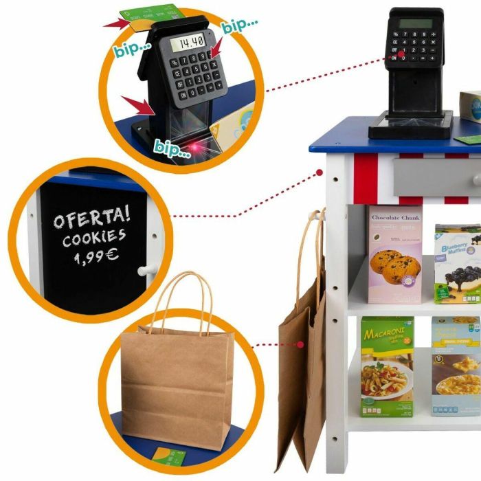 Woomax Supermercado de Madera con 25 Accesorios y Caja Registradora Eléctrica 48x30xh70 cm 4