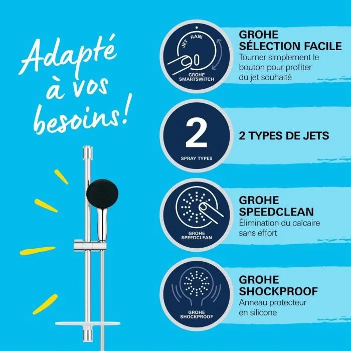 Grohe Set de Ducha Vitalio Start 110 Rociador 2 Chorros Barra 60cm Flexo Estante Ahorro Agua Cromo 26952001 2