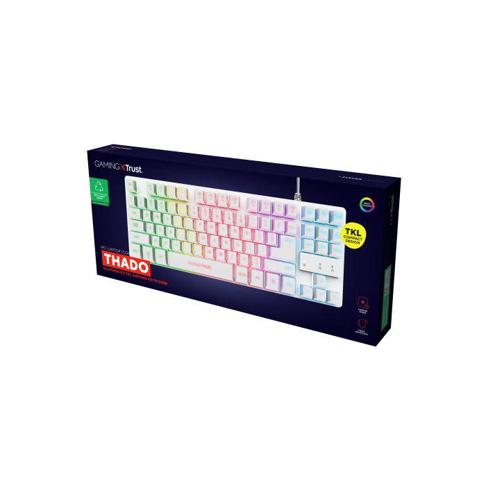 Trust Gaming 24739 Teclado Gaming GXT 833W Thado TKL Blanco Metálico Retroiluminado LED USB Anti-Ghosting Sostenible 7 Trust Gaming 24739 Teclado Gaming GXT 833W Thado TKL Blanco Metálico Retroiluminado LED USB Anti-Ghosting Sostenible 7
