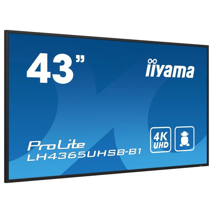 Iiyama LH4365UHSB-B1 Monitor Profesional 43" 4K UHD IPS 800 cd/m², Android 11, 24/7, WiFi, LAN, 2x HDMI, DP, USB, Altavoces 20W, Montaje VESA 400x400mm