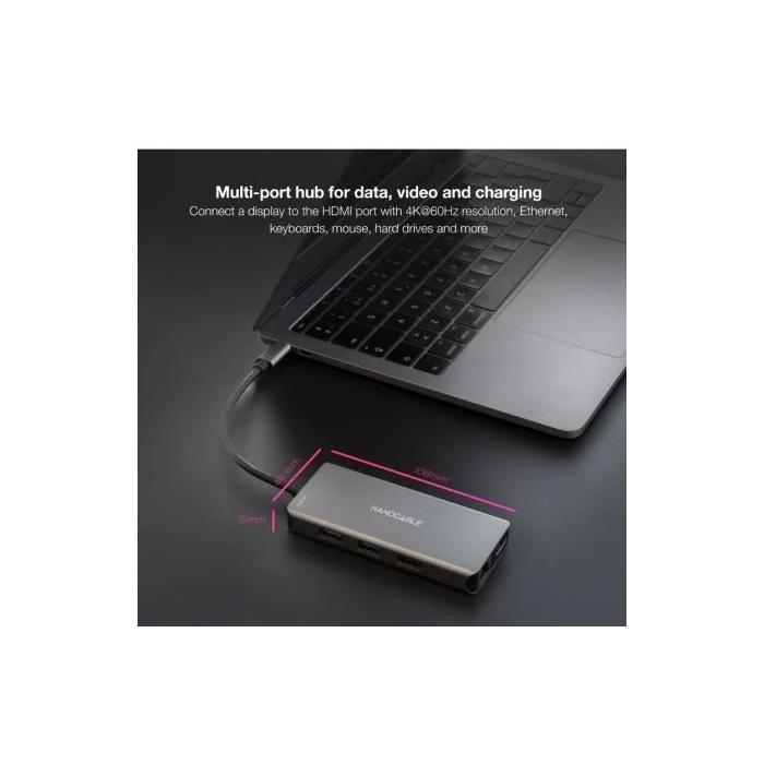 Nano Cable 10.16.1009 Docking Station USB-C 9 en 1 con 3xUSB, 2xHDMI 4K, 1xRJ45, Lector Tarjetas SD/TF, USB-C PD 100W - Gris