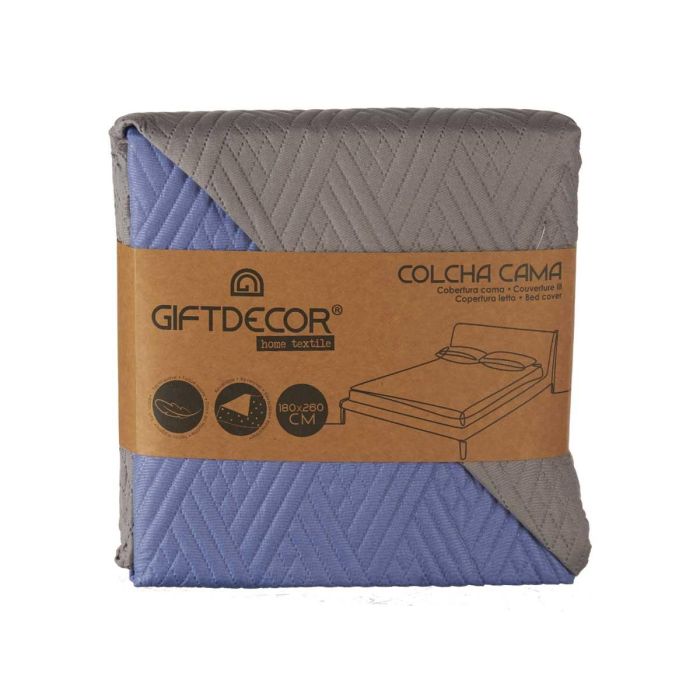 Colcha Cama Reversible 180X260 Gris Oscuro Y Azul Giftdecor (6 Unidades) 2 Colcha Cama Reversible 180X260 Gris Oscuro Y Azul Giftdecor (6 Unidades) 2