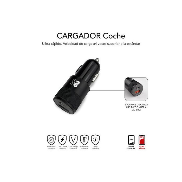 SUBBLIM Cargador coche Dual PD20W+QC3.0+C to C/Lightning B 2
