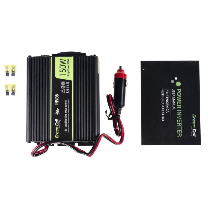 Green Cell INV06 Convertidor de Voltaje de Coche 12V a 230V 150W/300W 3