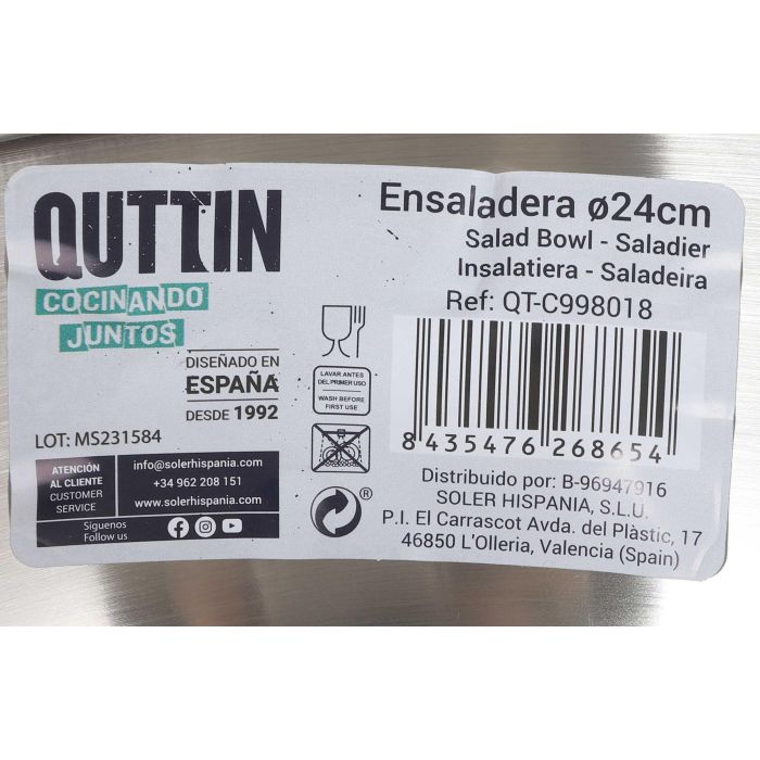 Ensaladera de acero Crocodile Quttin 24 cm - Inde (6 Unidades) 1 Ensaladera de acero Crocodile Quttin 24 cm - Inde (6 Unidades) 1