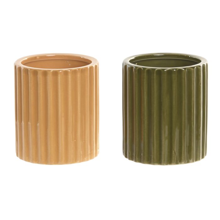 DKD Home Decor Vela Moderna de Cera y Cerámica Verde y Mostaza 8 x 9 x 8 cm (6 Unidades)