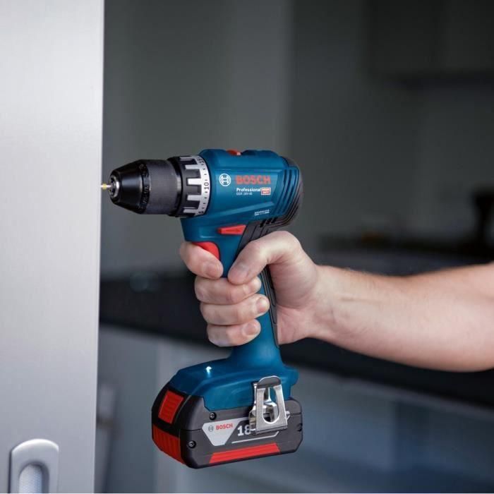 Bosch Professional GSR 18 V Drill Trilling + 2 baterías 2.0AH + Cargador + 82 piezas, en L Case 4