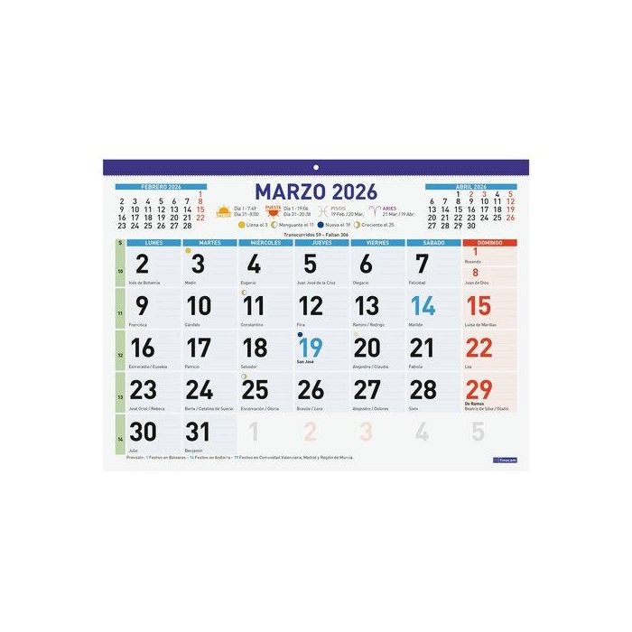 Calendario (2026) Finocam Faldilla Mensual Mixta F94 430X310