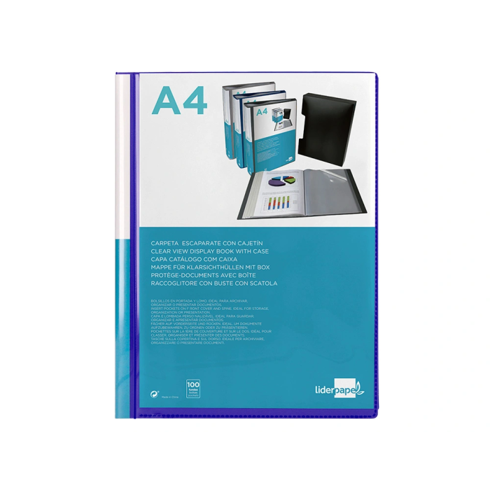 Liderpapel Carpeta Personaliza 37862 A4 Azul con 100 Fundas de Polipropileno y Cajetín 1