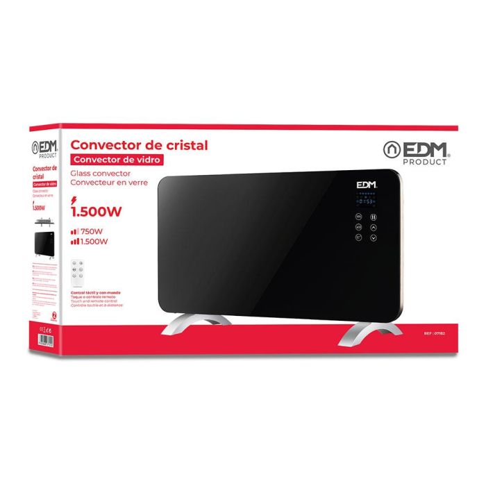Edm Placa de cristal Convector 1500W con programador y mando a distancia, Negro 1