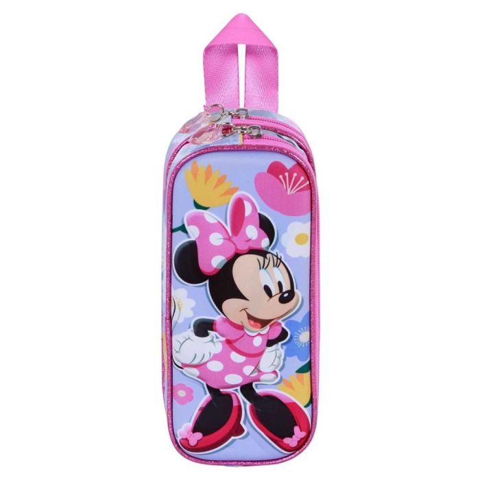 Disney Minnie Mouse Estuche Portatodo 3D Doble Spring con Relieve y Doble Compartimento, Lila 1