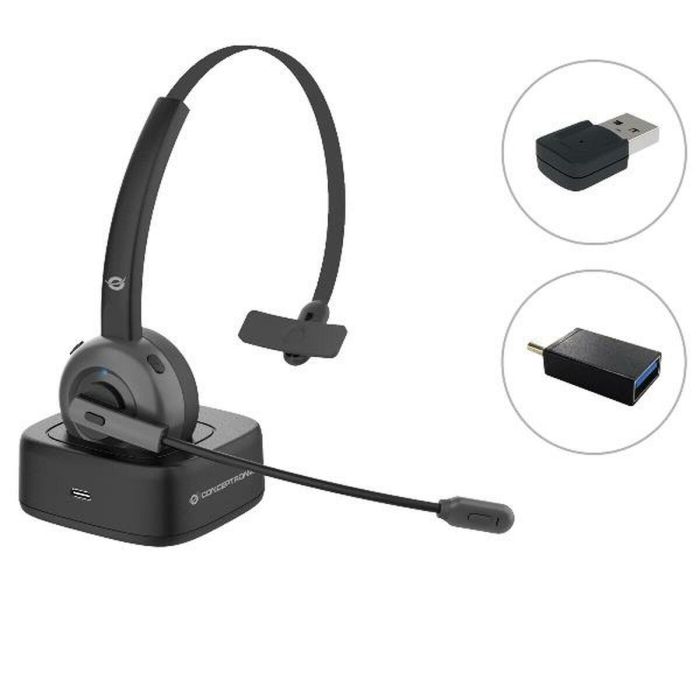 Conceptronic Auricular Bluetooth POLONA03Bda con Cancelación de Ruido, Micrófono Giratorio y Base de Carga, Hasta 22 Horas de Batería