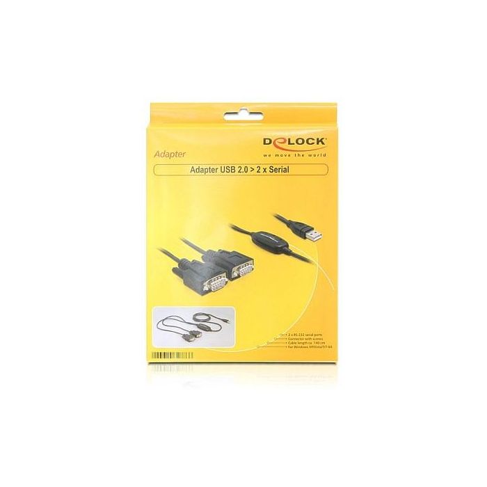 DeLOCK Adaptador USB 2.0 a Serie 2x RS232 2x9 Pin St Negro