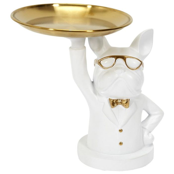 Home Deco Factory Vaciabolsillos Bulldog Camarero Blanco Escultura Decorativa para Llaves Monedas 2