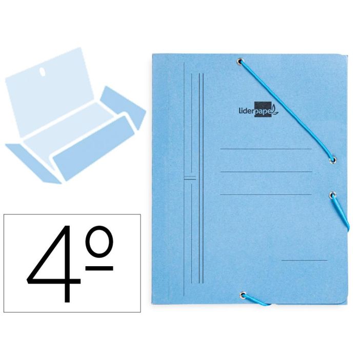 Carpeta Liderpapel Gomas Cuarto 3 Solapas Carton Pintado Azul