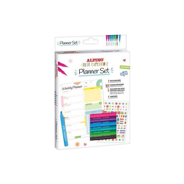 Set Planner Color Experience (6 Rotuladores De Punta Pincel + 1 Subrayador + Bloc Planificador + 101 Pegatinas Para Decorar)