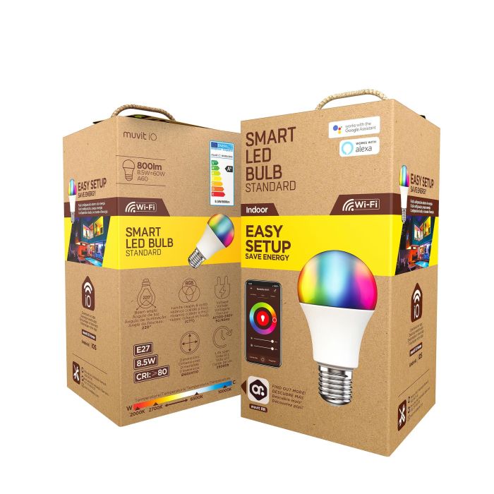 muvit iO bombilla inteligente A60 E27/8,5W/800lm RGB+BlancosD60 H110 (Tasa RAEE incluida) 3 muvit iO bombilla inteligente A60 E27/8,5W/800lm RGB+BlancosD60 H110 (Tasa RAEE incluida) 3