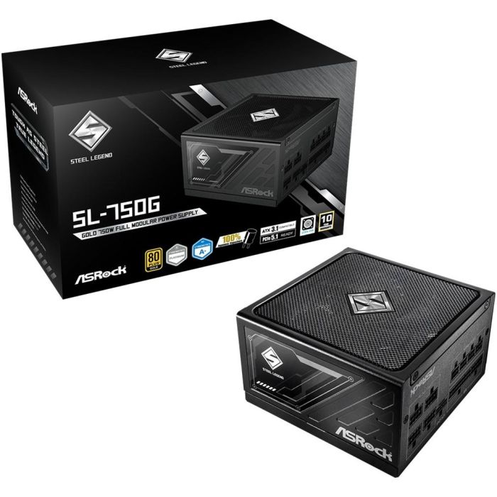 ASRock Fuente de Alimentación SL-750G 90-UXS075-GFEAAA, PSU 750W 80 PLUS Gold Modular ATX 3.1 con Conectores PCI-E 5.1 (12+4pin) y SATA, Color Negro