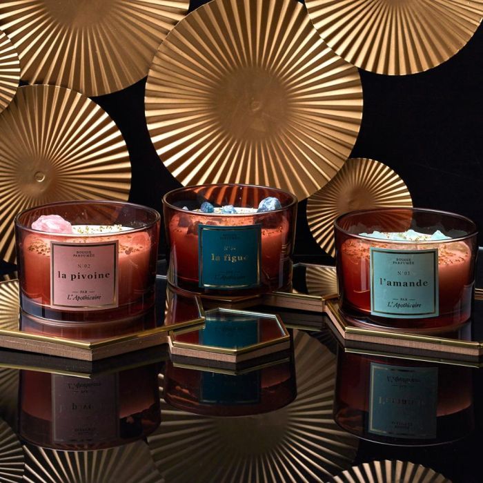 Home Deco Factory Vela Perfumada con Piedras, Vaso de Vidrio Tintado, Cera de Parafina y Minerales, 7.8 cm Alto 6