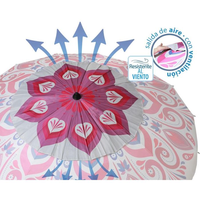 Atosa Sombrilla De Playa Reclinable De Aluminio Modelo Mándala Floral Con Upf 50+ Fucsia 220 cm 22-25 mm Morado 5