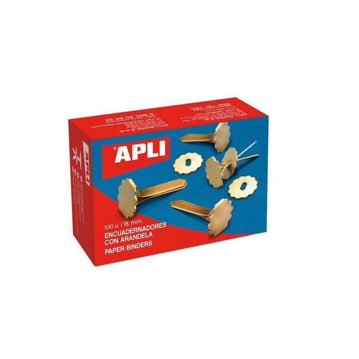 Apli Encuadernadores Metálicos Con Arandela Dorados 18 mm - 100Ud