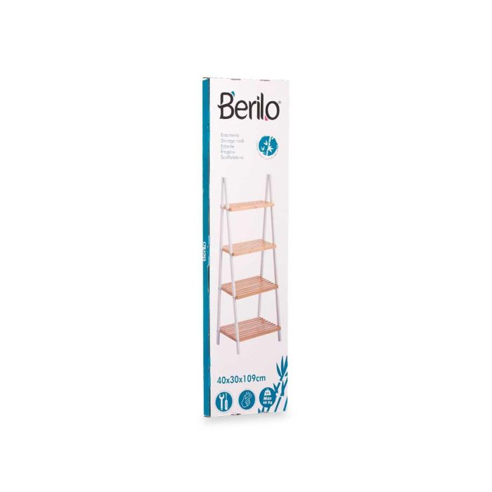 Berilo Estantería Escalera de Bambú y Madera, 4 Estantes, Color Blanco y Natural, 40x109x30 cm 2