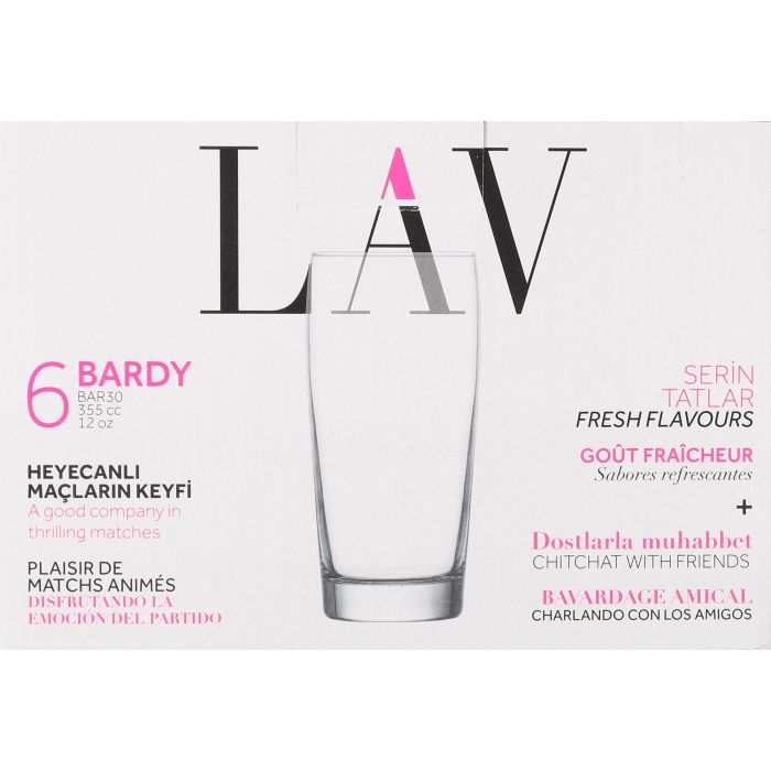 LAV Set 6 Vasos Cerveza 350 cc con 6.5 cm Ancho, 14 cm Alto, 6.5 cm Largo (8 Cajas)