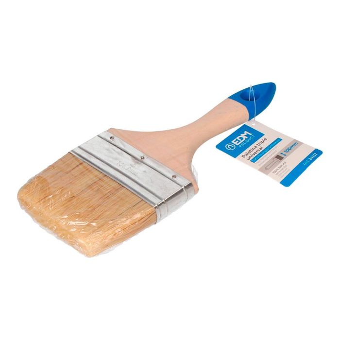 Edm Paletina Triple Universal 100 mm Cerdas Naturales Todo Tipo Pinturas Barnices Alta Cubrición Mango Madera 1