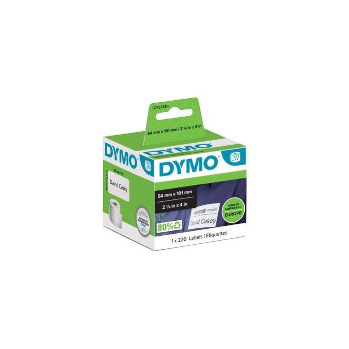 Dymo 99014 Etiquetas de Transferencia Térmica, Negro sobre Blanco, 54x101 mm, Rollo de 220 Ud