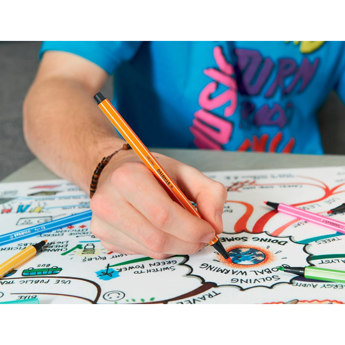 Stabilo Rotulador Pen 68 Acuarelable Estuche 24 Colores Estándar + 6 Colores Neón Trazo 1 mm 5