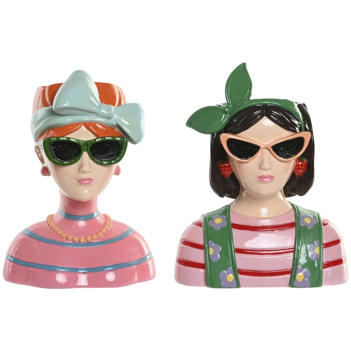 DKD Home Decor Macetero Urban de Resina Multicolor con Diseño Chica Lazo 13 x 28 x 22 cm (4 Unidades)