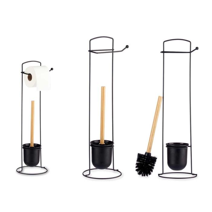 Portarrollo de Metal con Escobilla de Bambú Negro Berilo 17x57x16.5 cm (6 Unidades) Portarrollo de Metal con Escobilla de Bambú Negro Berilo 17x57x16.5 cm (6 Unidades)