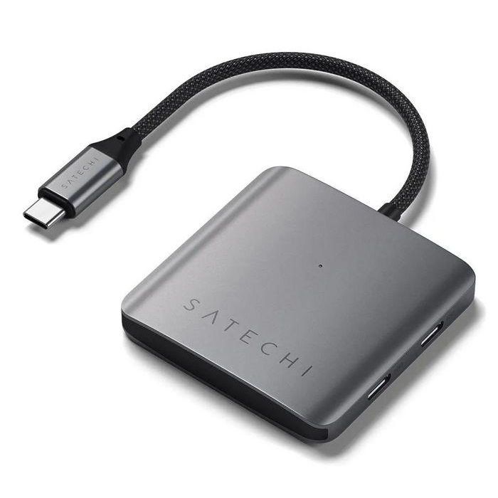 Satechi Hub USB-C 4 Puertos con Power Delivery 100W y 10 Gbps, Adaptador Compacto Gris para MacBook Air/Pro y iPad Pro