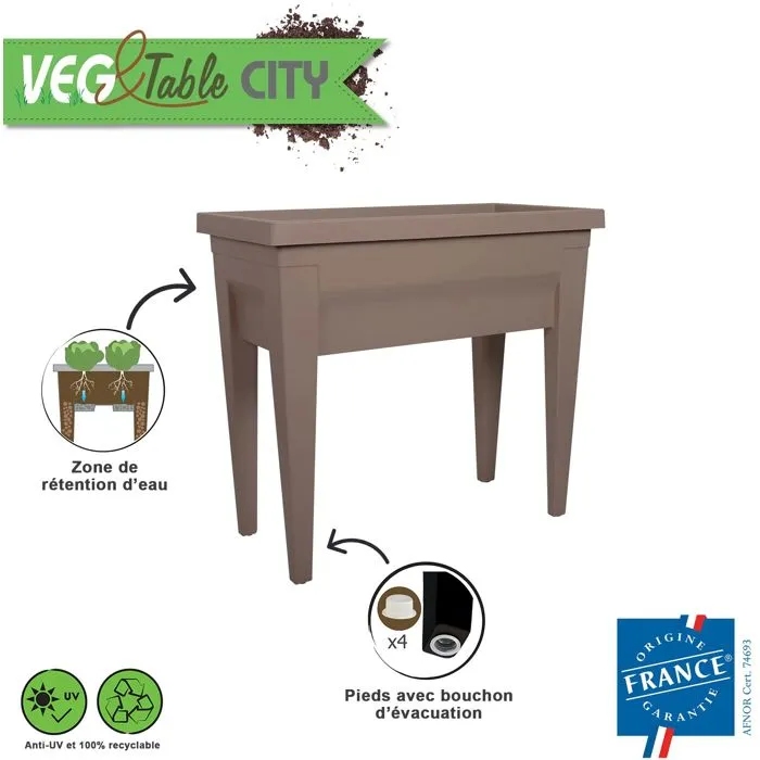 Eda Área de Vegetales City Veg & Table con Mesa, Huerto Urbano Resistente a Heladas y UV, Taupe, 73x38.5x68cm, 57L 2