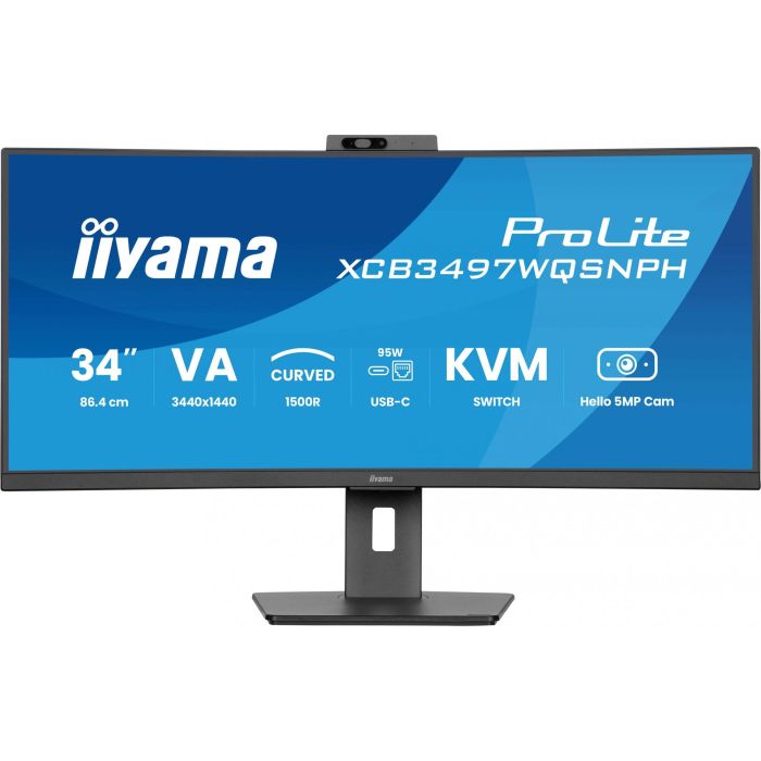 Iiyama Monitor curvo VA UWQHD de 34'' con cámara Windows Hello, USB-C, KVM, XCB3497WQSNPH-B1 5
