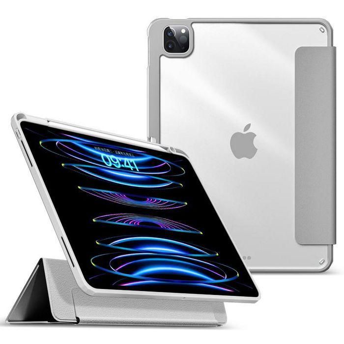 eSTUFF Funda BOSTON para iPad Pro 12.9 2022/2021 Gris/Transparente, con espejo desmontable y compartimento para Apple Pencil