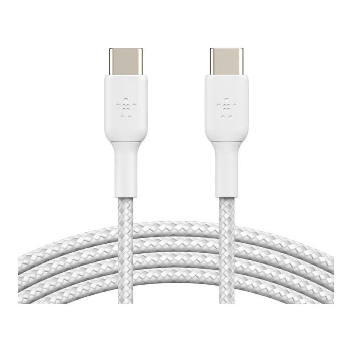 Belkin CAB004BT1MWH Cable Trenzado USB-C a USB-C 1m Blanco, Carga Rápida y Transferencia de Datos