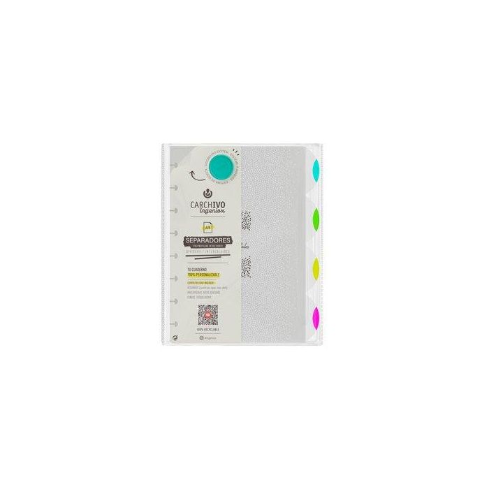 Carchivo Separadores Ingeniox A5, 4 Posiciones, Polipropileno Transparente/Neón para Cuaderno de Discos