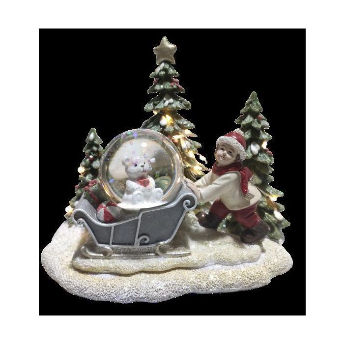 DKD Home Decor Figura de Navidad Tradicional Multicolor LED Trineo Resina 12.5x14.5x16 cm (2 Unidades) Pilas Incluidas
