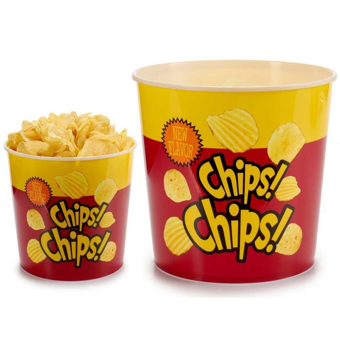 Leknes Cubo Chips Grande Redondo de Plástico, Estampado Chips, 5 L, 21.5 x 20 x 21.5 cm (36 Unidades)
