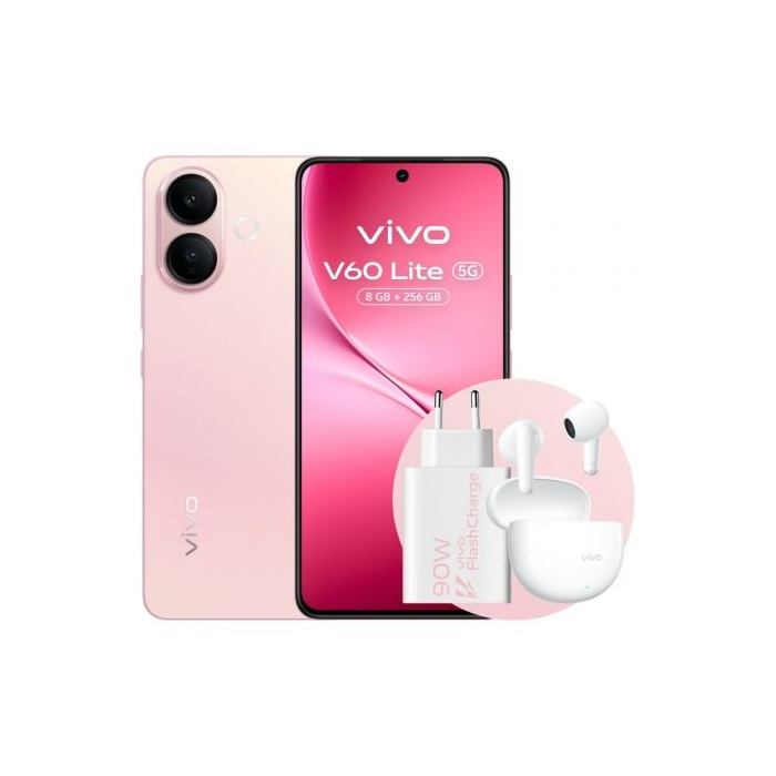 Smartphone Vivo V60 Lite 8GB/ 256GB/ 6.77"/ 5G/ Rosa/ Incluye Cargador 90W y Buds 0 Smartphone Vivo V60 Lite 8GB/ 256GB/ 6.77"/ 5G/ Rosa/ Incluye Cargador 90W y Buds 0