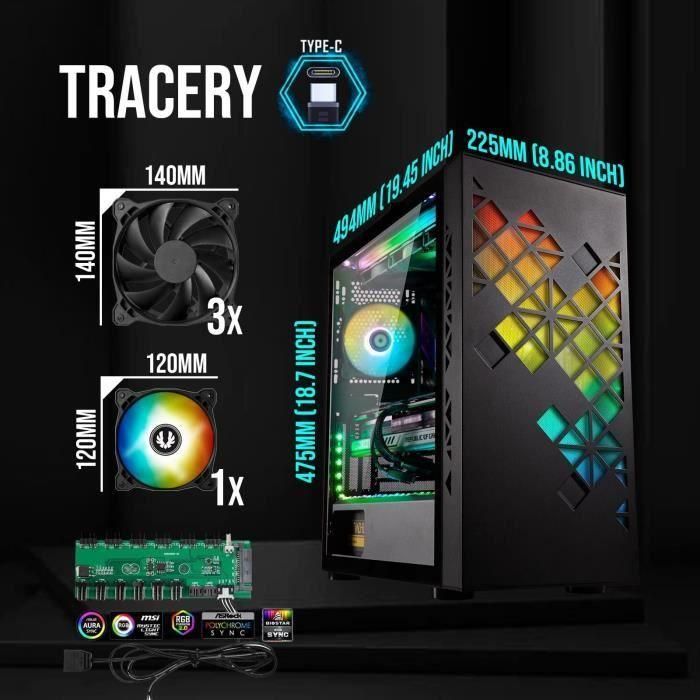 Caja de PC sin fuente de alimentación - BITFENIX Tracery ARGB (Negro) - Torre media - Formato E-ATX 1 Caja de PC sin fuente de alimentación - BITFENIX Tracery ARGB (Negro) - Torre media - Formato E-ATX 1
