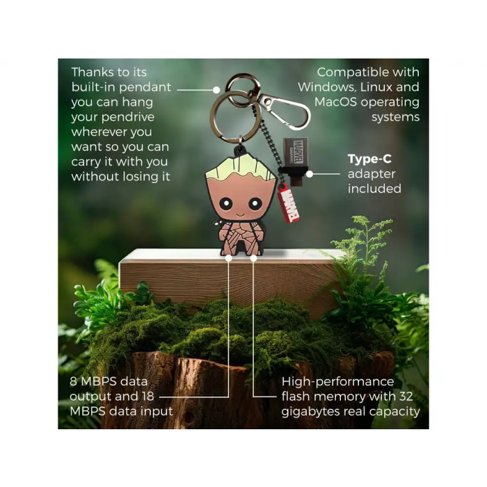 Wondee Memoria USB 32GB Groot Llavero con Adaptador USB C Compatible Windows/macOS/Linux 4