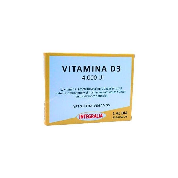 INTEGRALIA Vitamina D3 4000 UI 30 Cápsulas. Soporte Inmunológico y Mantenimiento Óseo. Apto para Veganos.