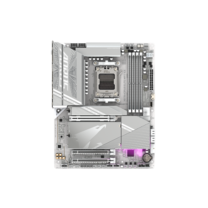 GIGABYTE Placa base X870 A ELITE WF7 ICE - Compatible con CPUs AMD Ryzen 9000, VRM digital de 16+2+2 fases, hasta 8000MHz DDR5 (OC), 4xPCIe 5.0 + 4xM.2, Wi-Fi 7, LAN 2.5GbE, USB 3.2 Gen 2x2 1