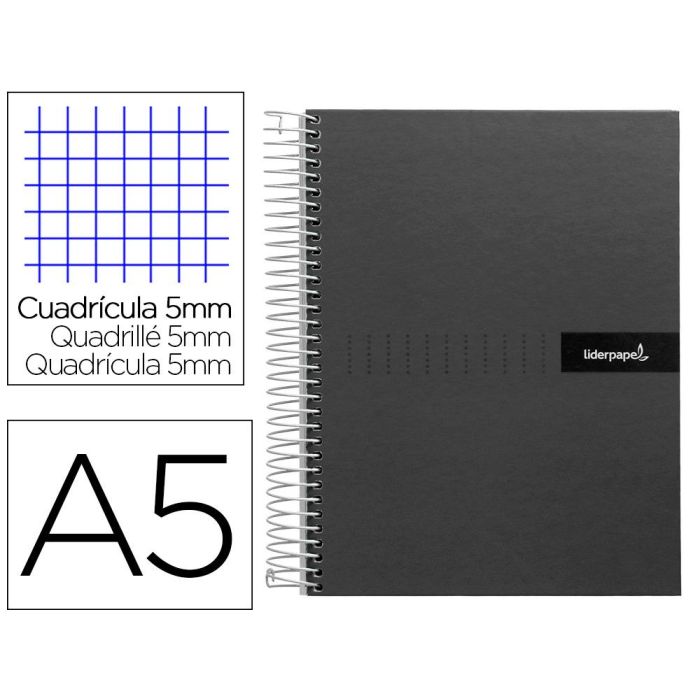 Cuaderno Espiral Liderpapel A5 Micro Crafty Tapa Forrada 120H 90 gr Cuadro 5 mm 5 Bandas6 Taladros Color Negro