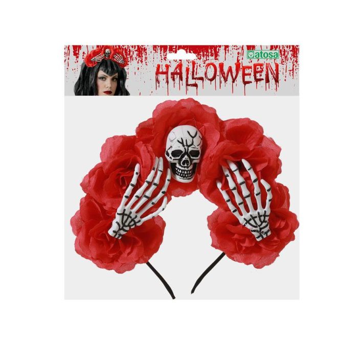 Diadema con Flores Rojas y Calavera para Disfraz de Catrina Halloween o Día de Muertos. Accesorio Festivo. 1 Diadema con Flores Rojas y Calavera para Disfraz de Catrina Halloween o Día de Muertos. Accesorio Festivo. 1