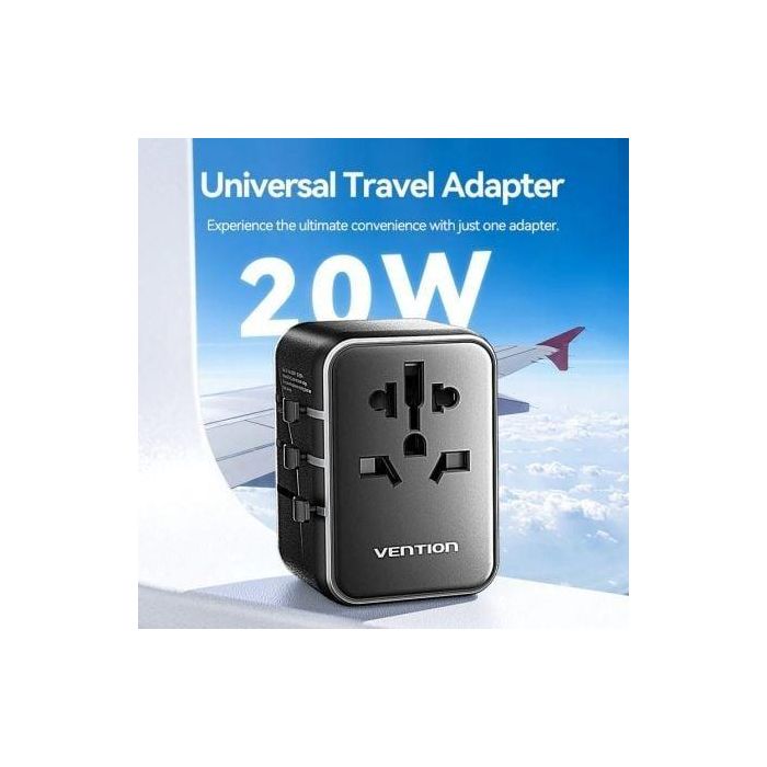 Vention FJEB0 Adaptador de Viaje Universal 65W Carga Rápida USB-C y 2xUSB-A (3 Puertos) con Compatibilidad Mundial de Voltaje y Fusible 10A 1 Vention FJEB0 Adaptador de Viaje Universal 65W Carga Rápida USB-C y 2xUSB-A (3 Puertos) con Compatibilidad Mundial de Voltaje y Fusible 10A 1