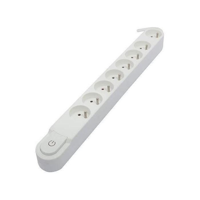 Chacon Regleta 8 enchufes 16A con interruptor, cable 3m HO5VV-F 3x1.5mm² blanco, 3500W, seguridad infantil, montaje pared 3
