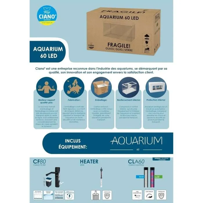Ciano Acuario 60 L con Filtro, LED y Calefacción, Espuma 30 PPI - CF80 - Negro 3 Ciano Acuario 60 L con Filtro, LED y Calefacción, Espuma 30 PPI - CF80 - Negro 3